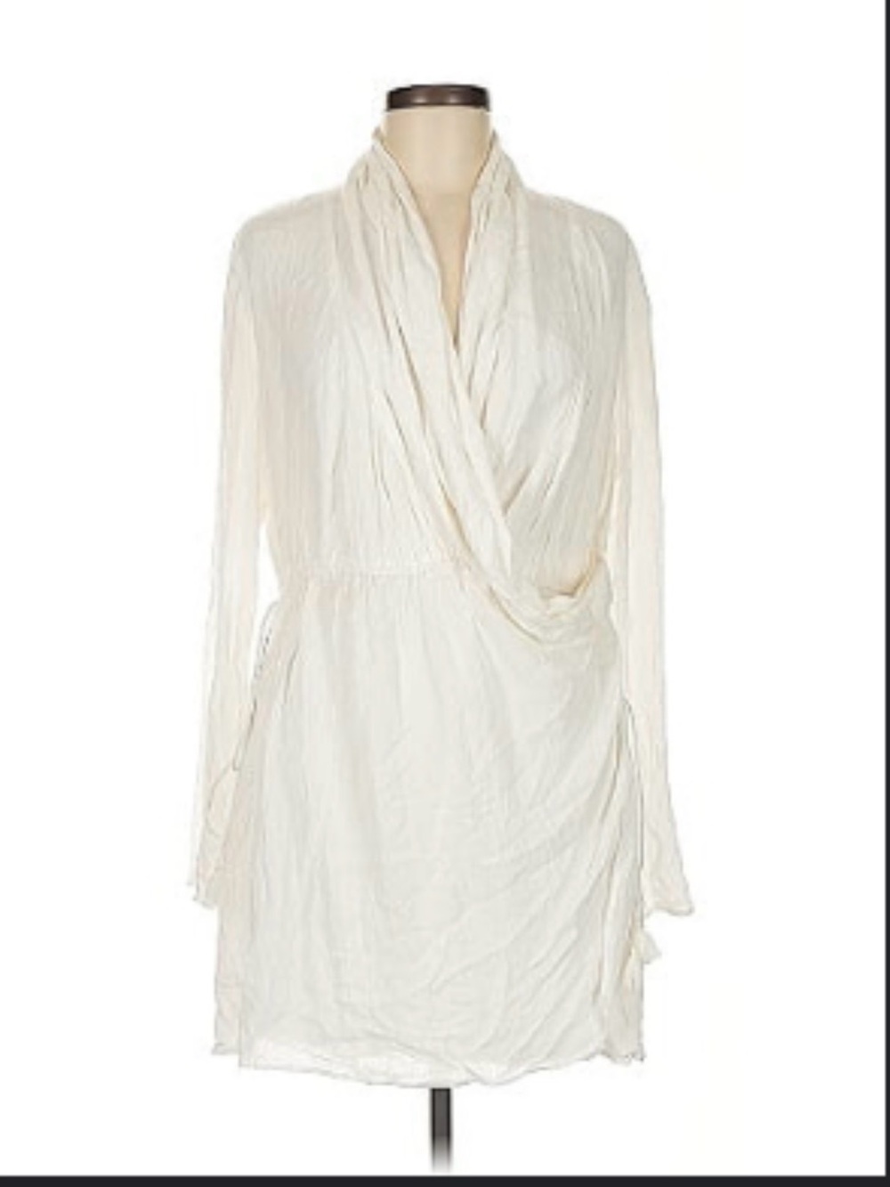 Cream Long-Sleeve Wrap Mini Dress